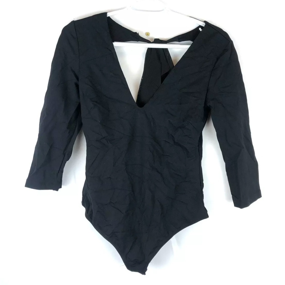 Free People Women’s Black V Neck 3/4 Sleeve Bodysuit Size Medium